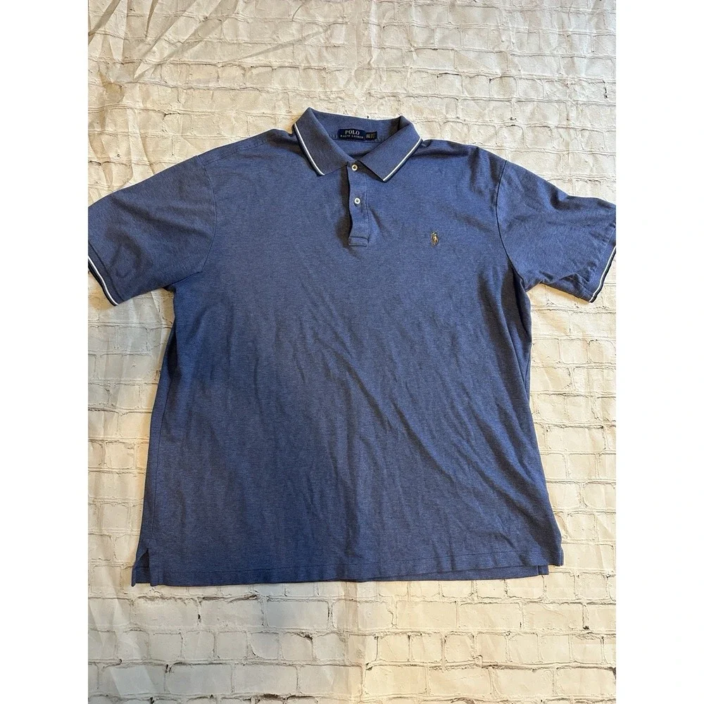 Polo Ralph Lauren Shirt Mens 2XLT Tall Blue Polo Flesh Pony Logo Preppy Sporty